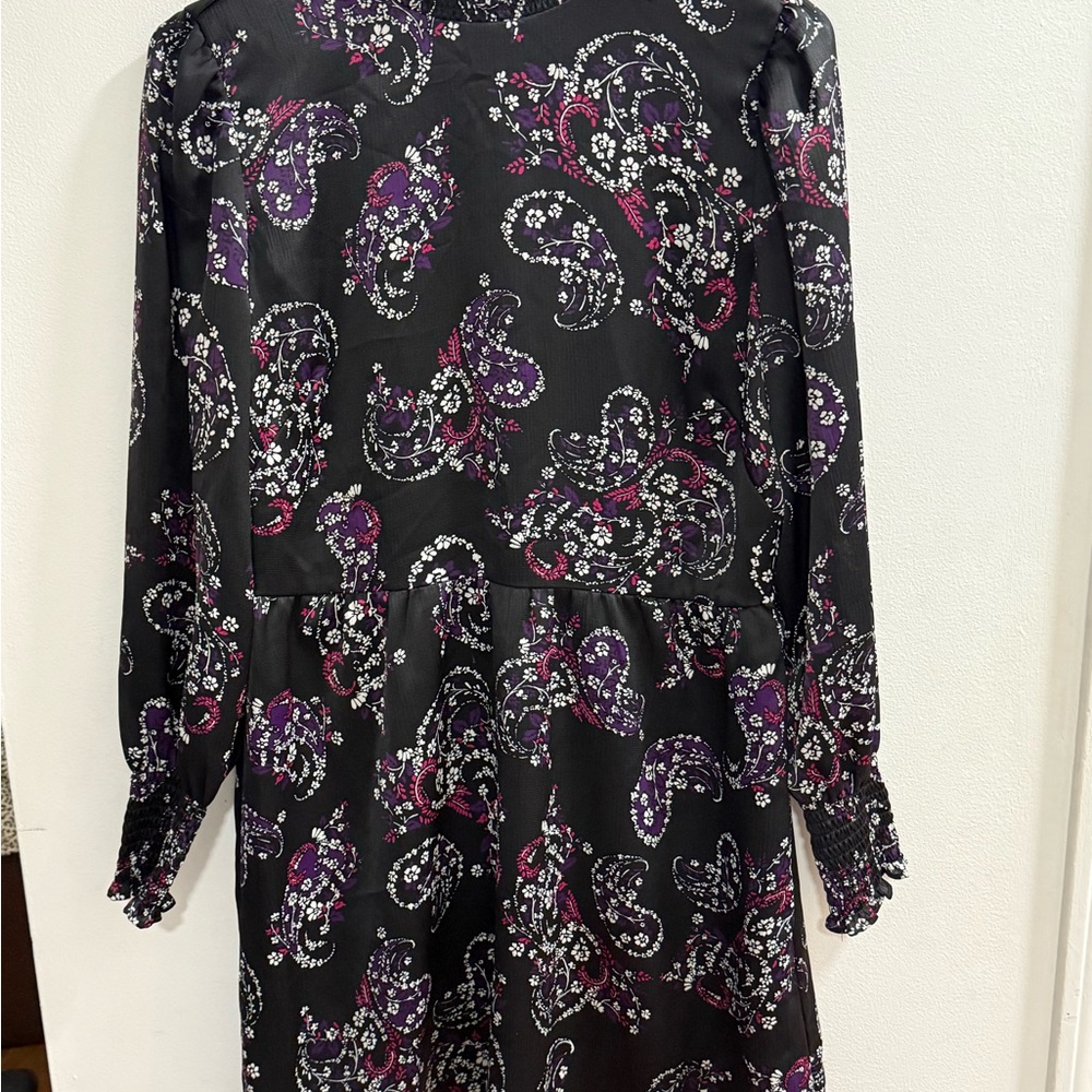 Loft Women's Black‎ Floral Paisley High Neck Dress Size 10P